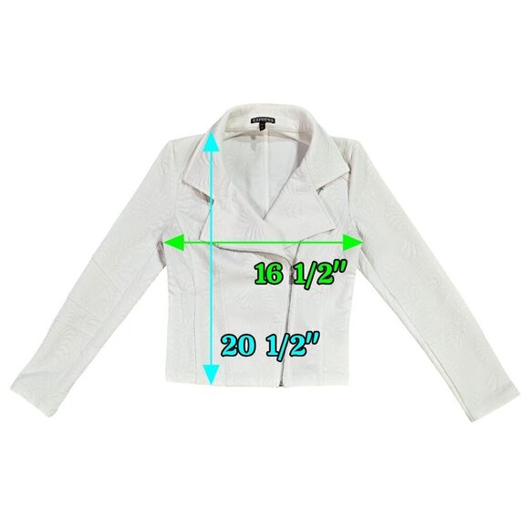 Express Ivory Cream Floral Embossed Moto Zip Cropped Jacket Unique Preppy - Picture 3 of 9